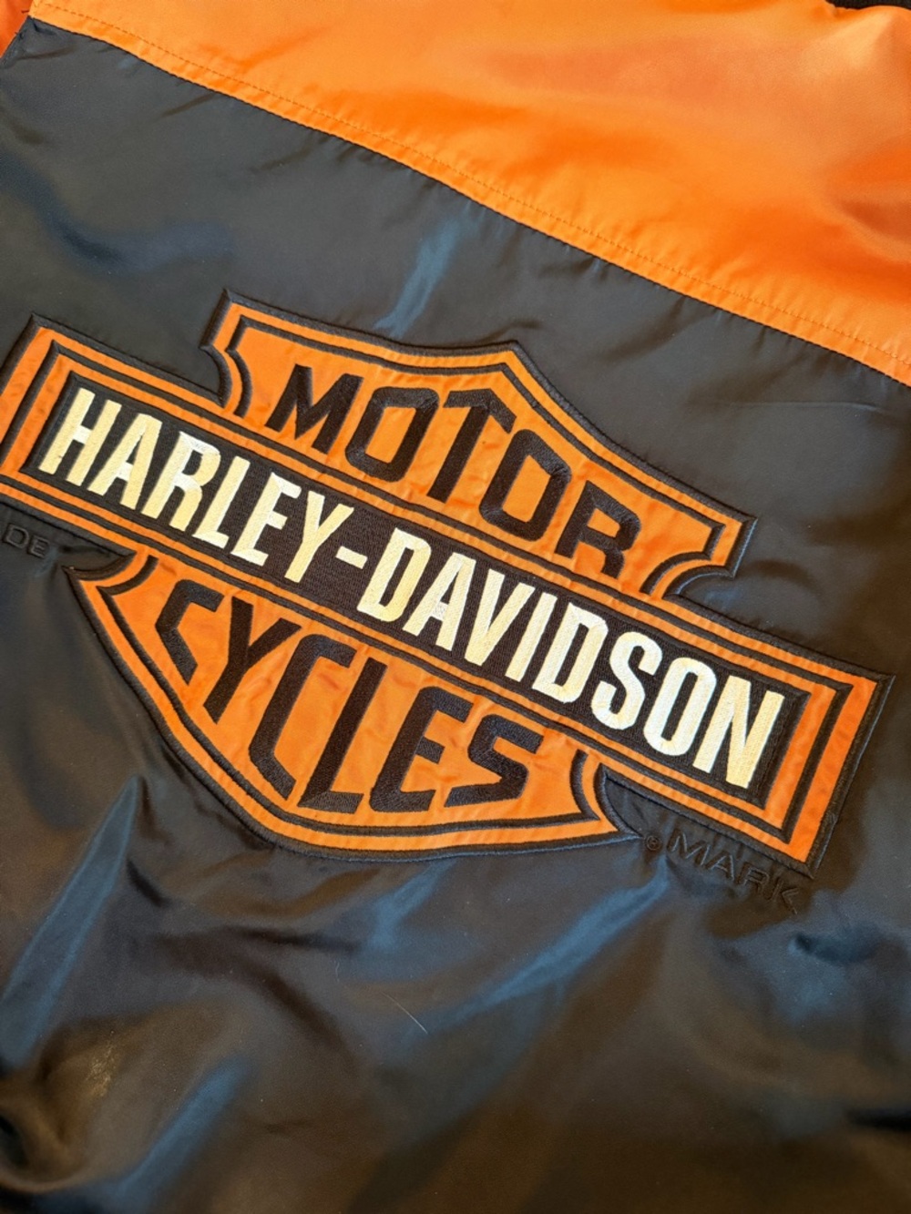 Harley-Davidson Black and Orange Bomber Jacket with Logo